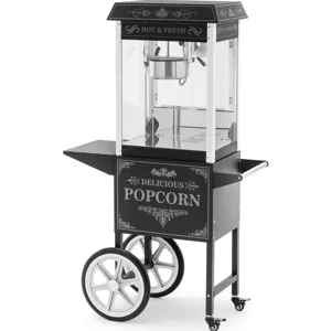 Stroj na popcorn s vozíkem retro design 150 / 180 °C černý - Stroje na popcorn Royal Catering