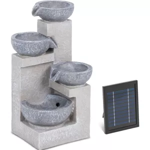 Solární zahradní fontána 4 mísy na cementové stěně LED osvětlení - Zahradní fontány hillvert