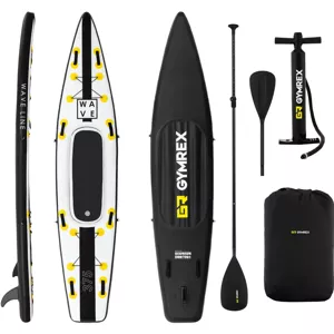 Nafukovací stand up paddleboard 120 kg černá / žlutá sada s pádlem, sedátkem a příslušenstvím - Vodní sporty Gymrex