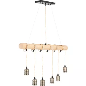 Závěsný lustr 6 světelných zdrojů dřevěná tyč - Dekorace Uniprodo