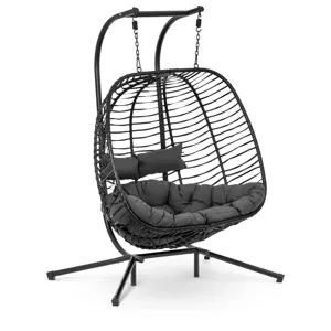 Venkovní závěsné křeslo s rámem pro dvě osoby skládací sedák černá/šedá - Zahradní židle Uniprodo