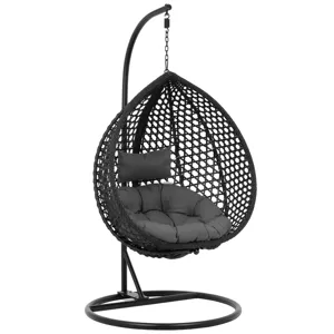 Venkovní závěsné křeslo s rámem skládací sedák černá/šedá tvar slzy - Zahradní židle Uniprodo