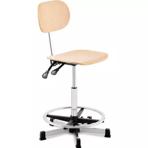 Dílenská židle 120 kg chrom, dřevo výška nastavitelná mezi 550–800 mm - Pracovní židle Fromm & Starck