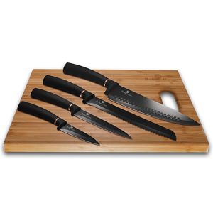 Sada nožů s nepřilnavým povrchem + prkénko 5 ks Black Rose Collection