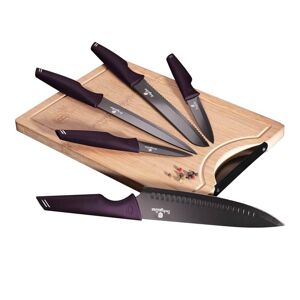 Sada nožů s nepřilnavým povrchem + prkénko 6 ks Purple Eclipse Collection