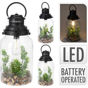 Lucerna s LED žárovkou a umělou rostlinou